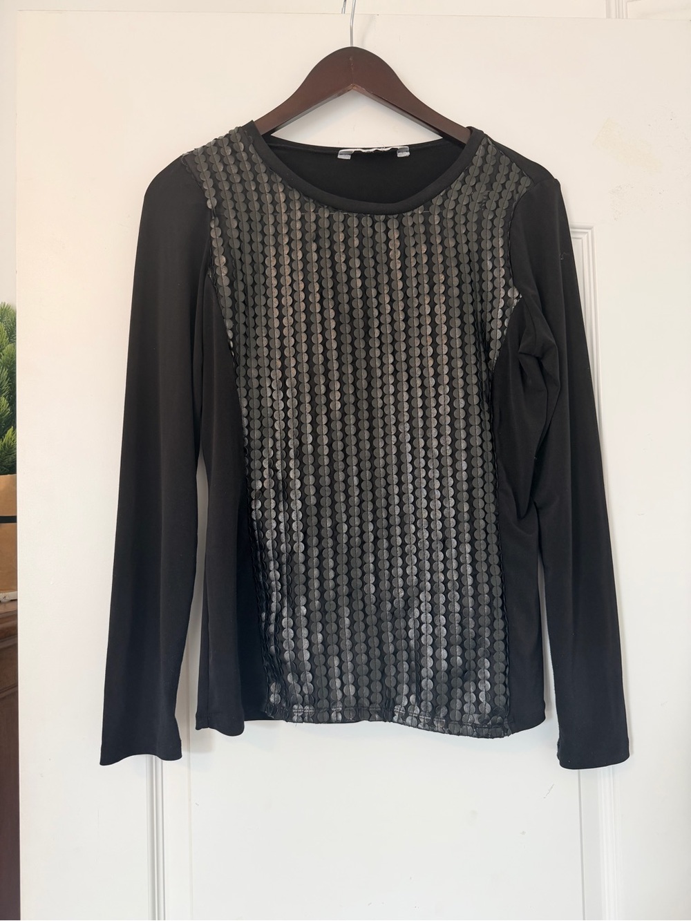 BIANCA NYGARD Long Sleeve Black Blouse Disc Detailed Top Women’s Size